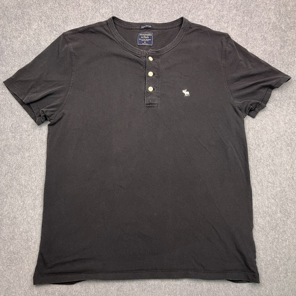 abercrombie & fitch t-shirt black cotton henley neck short‎ sleeve mens xl